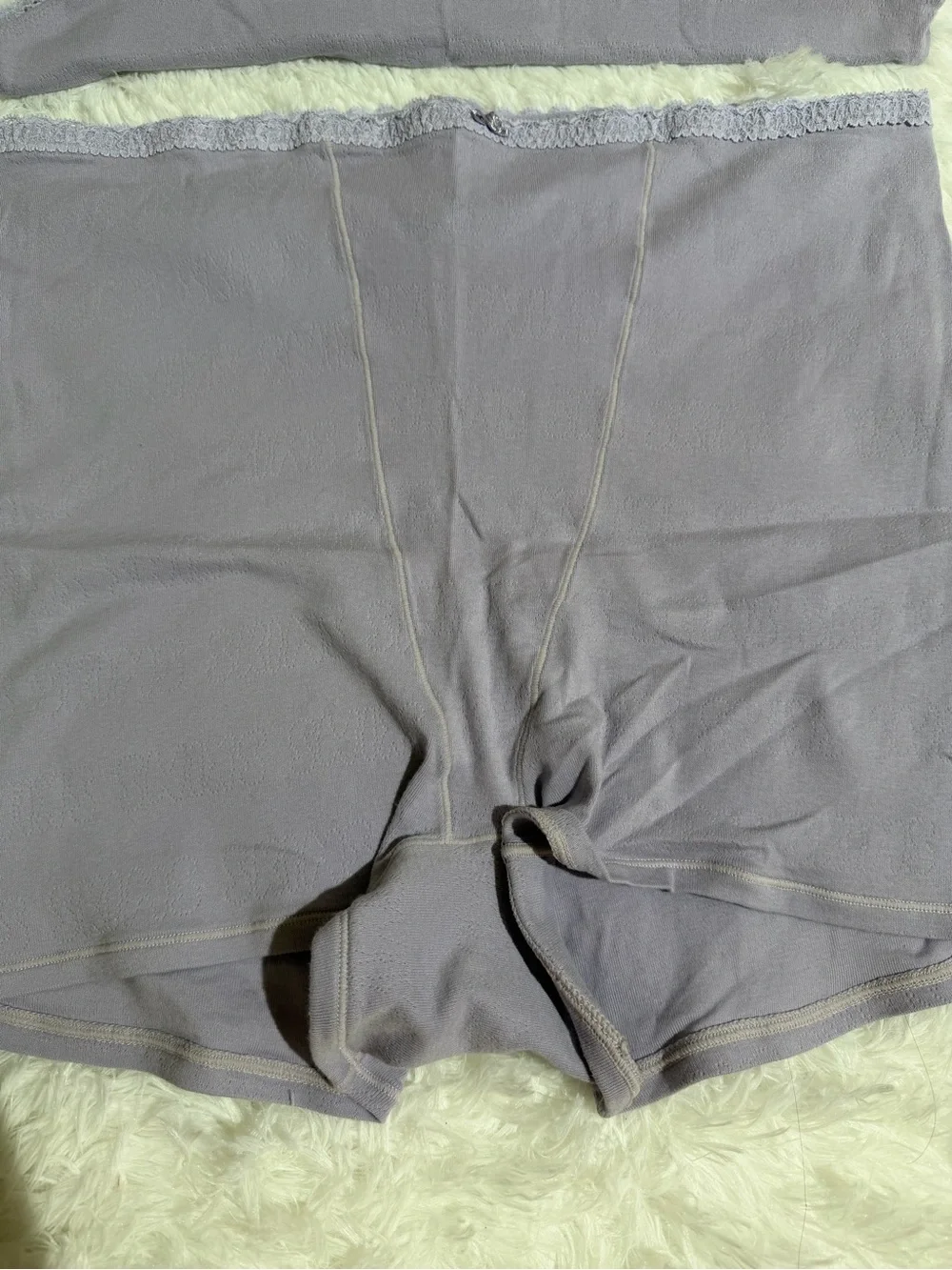 SKIMS 4X Matching Lace Pajama Set Pointelle Shorts Tank Top Lavender Purple Soft
